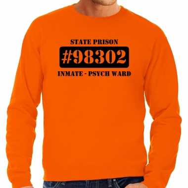 Carnaval boeven / gevangenen trui oranje heren psych ward