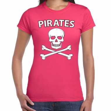 Carnaval foute party piraten t shirt roze dames