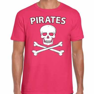 Carnaval foute party piraten t shirt roze heren
