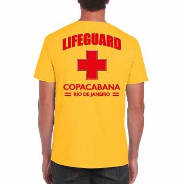 Carnaval reddingsbrigade/ lifeguard copacabana rio janeiro t shirt geel / achter bedrukking heren