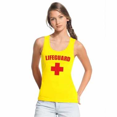 Carnaval reddingsbrigade/ lifeguard tanktop geel dames