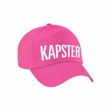 Carnaval verkleed pet / cap kapster roze dames heren