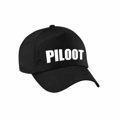 Carnaval verkleed pet / cap piloot zwart dames heren