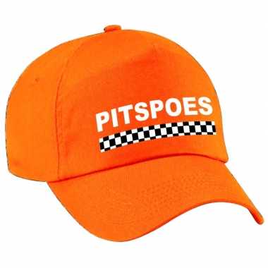 Carnaval verkleed pet / cap pitspoes / finish vlag oranje dames