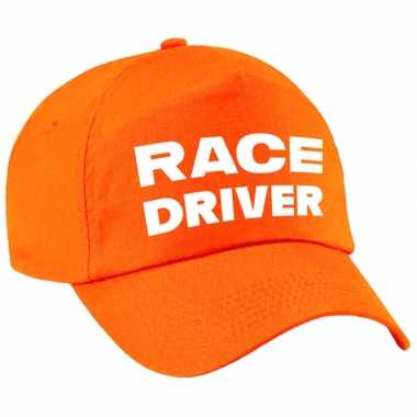 Carnaval verkleed pet / cap race driver/auto coureur oranje meisjes jongens