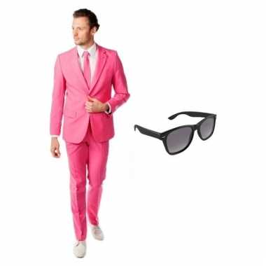 Carnavalspak roze heren pak (l) gratis zonnebril