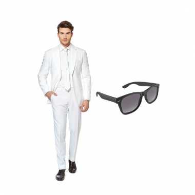 Carnavalspak wit heren pak (xxxxl) gratis zonnebril