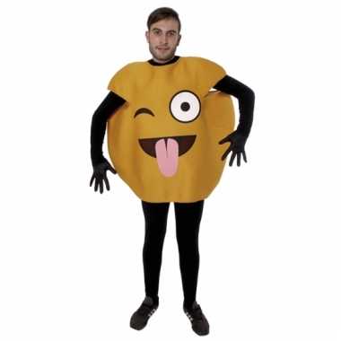 Gele knipoog tong emoticon carnavalspak volwassenen