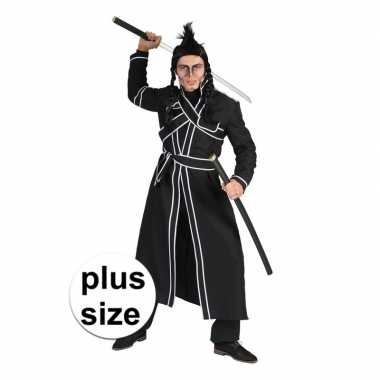 Grote maat zwart samurai verkleed carnavalspak heren