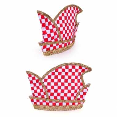 Prins carnaval hoed rood/wit geblokt volwassenen