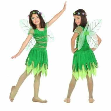 Toverfee elf carnavalspak groen vleugels meisjes