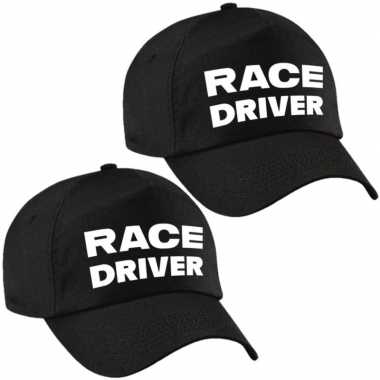 X stuks carnaval verkleed pet / cap race driver/auto coureur zwart dames heren