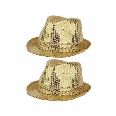 X stuks gouden carnaval verkleed hoed pailletten