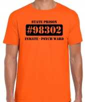 Carnaval boeven gevangenen t-shirt oranje heren psych ward