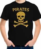 Carnaval piraten t-shirt zwart kids gouden glitter bedrukking