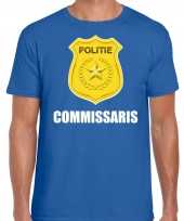 Carnaval shirt carnavalspak politie embleem commissaris blauw heren