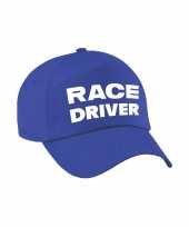 Carnaval verkleed pet cap race driver auto coureur blauw dames heren