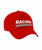 Carnaval verkleed pet cap racing finish vlag rood dames heren