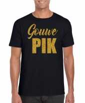 Gouwe pik t-shirt carnavalspak glitter goud zwart heren