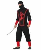 Zwart rode ninja carnavalspak dames heren